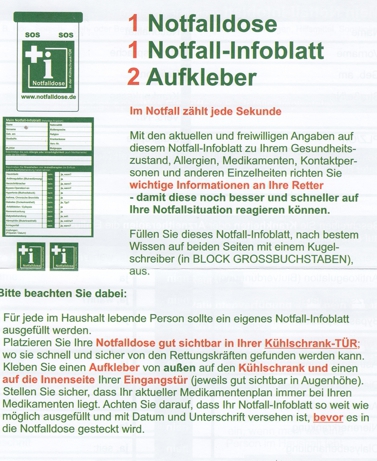 25 Stück Notfall-Infoblatt, deutsch