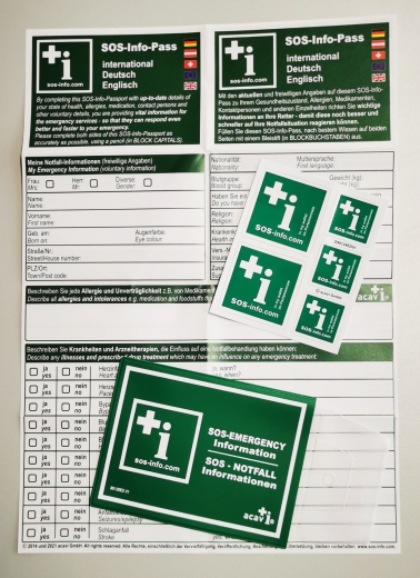 125 Stück SOS-Info-Pass Deutsch-Englisch-Set
