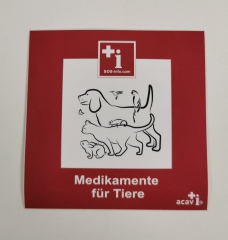 Aufkleber: Medikamente für Tiere, GROSS, 9 x 9 cm, deutsch